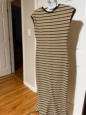 Striped Brown and Cream Knit Maxi Dress